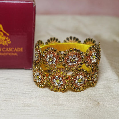 Premium Kundan Work Floral Thread Kada Bangle for Women & Girls (Pack of 2)