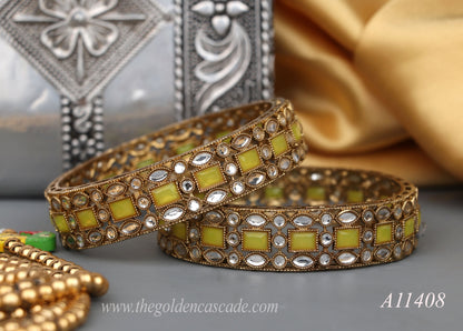 Premium Kundan Work Metal Kada For Women (Pack of 2)