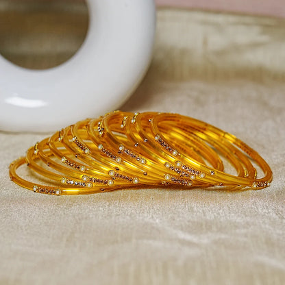 Premium Glass Bangles for Women | Zircon & Beads Work | Glossy Finish (Pack of 12)