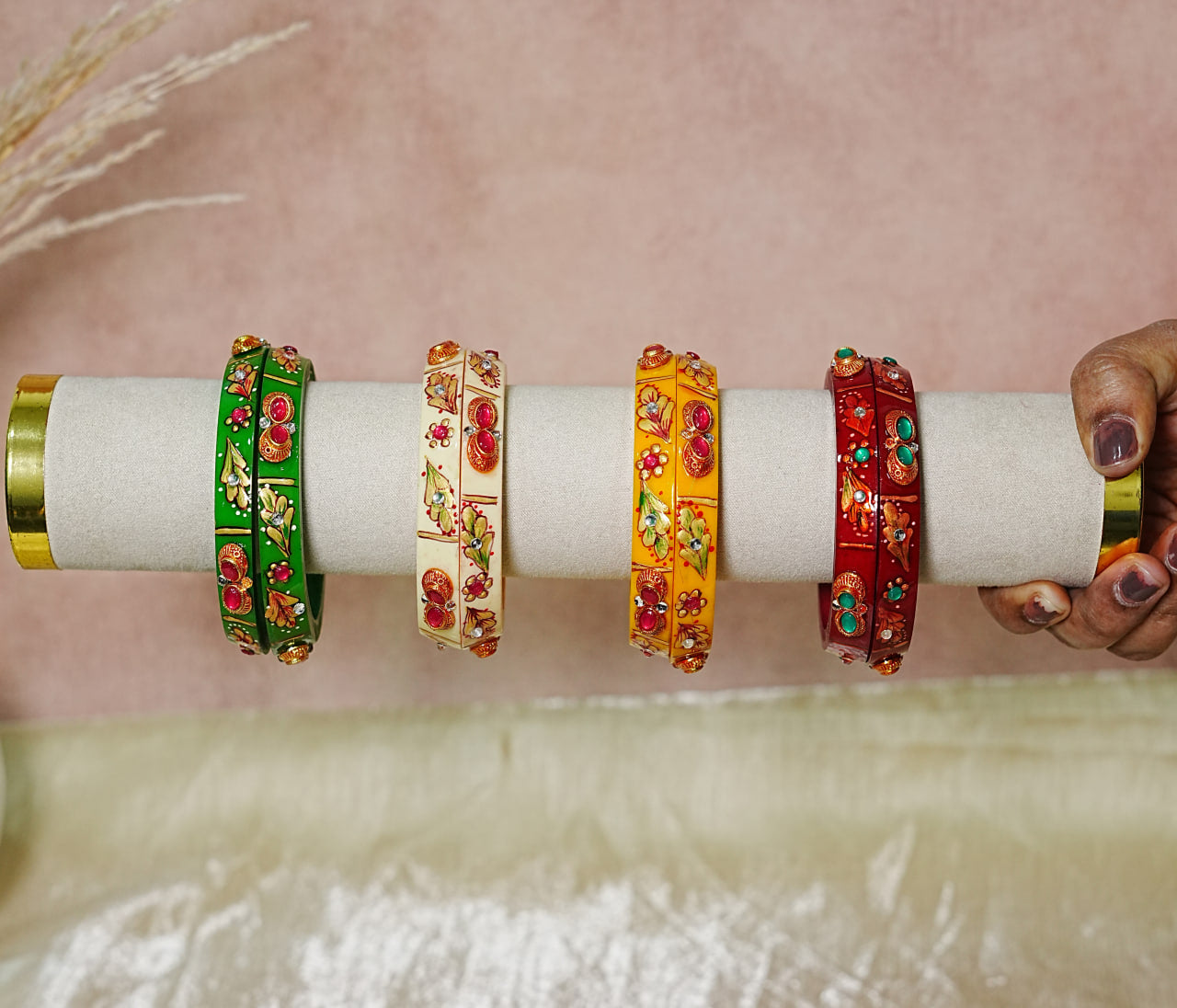 Traditional Meenakari Work Acrylic Kada Bangle for Women (Pack of 2)