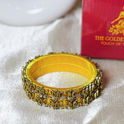 Handcrafted Silk Thread Kada Bangles with Lotus Motif for Women & Girls (Pack of 2)