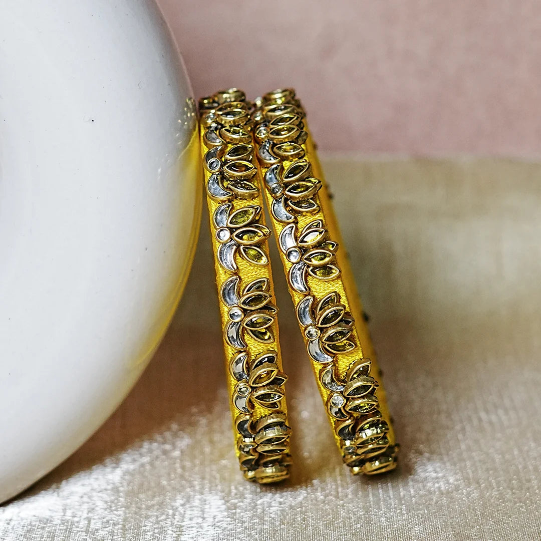 Handcrafted Silk Thread Kada Bangles with Lotus Motif for Women & Girls (Pack of 2)