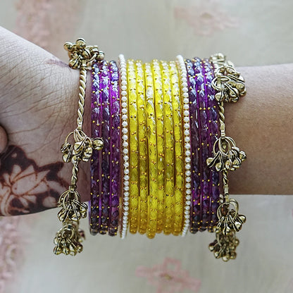 Premium Ghughru Style Glass Bangles Set for Women (Both Hand)
