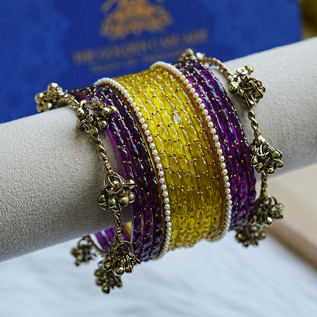 Premium Ghughru Style Glass Bangles Set for Women (Both Hand)