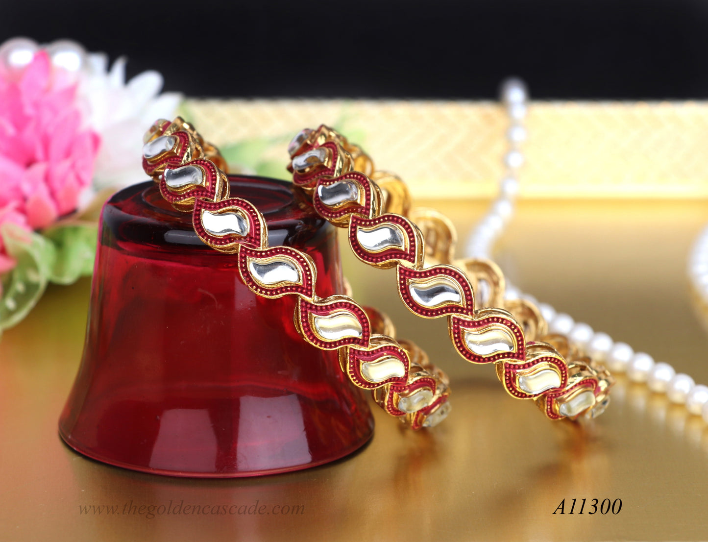 Premium Zig Zag Design Metal Kada with Kundan Work for Women (Pack of 2)