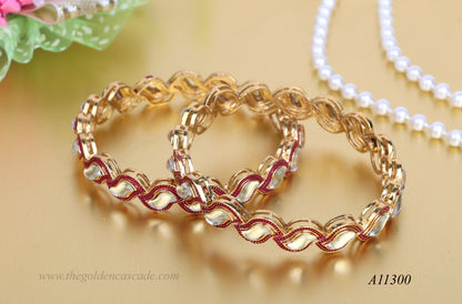 Premium Zig Zag Design Metal Kada with Kundan Work for Women (Pack of 2)