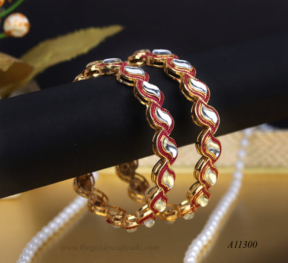 Premium Zig Zag Design Metal Kada with Kundan Work for Women (Pack of 2)