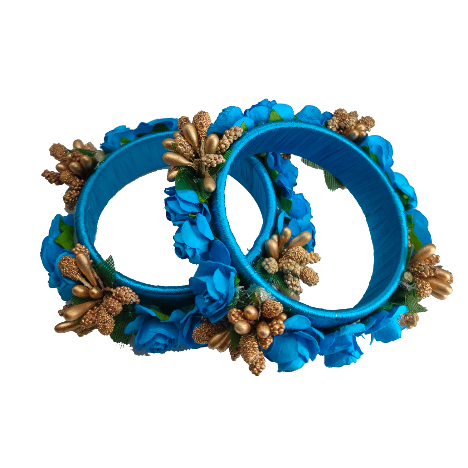 Firozi Color Silk Thread Flower Kada & Acrylic Bangles for Women & Girls