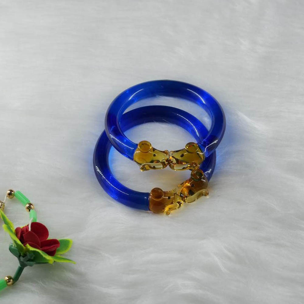 Fancy Blue Color Elephant Design Glass Kada Glossy Finished Bangles for Women & Girls