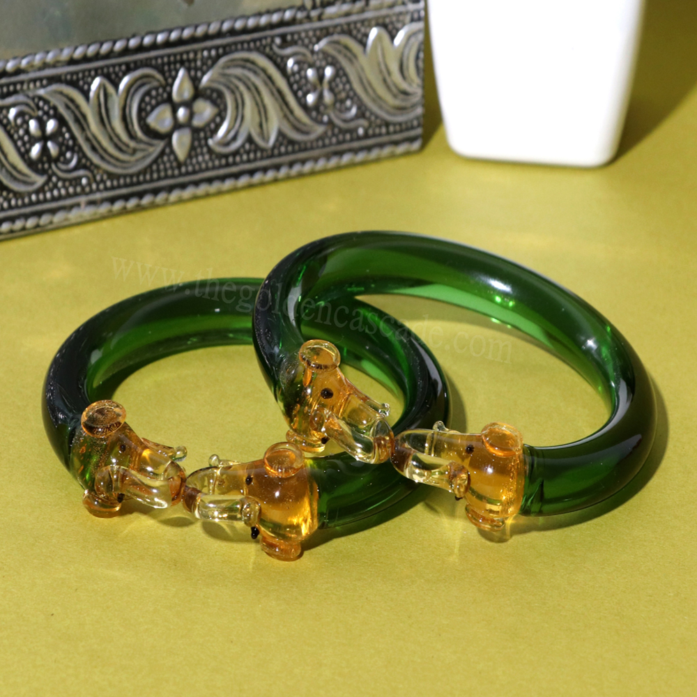 Fancy Green Color Elephant Design Glass Kada Glossy Finished Bangles for Women & Girls