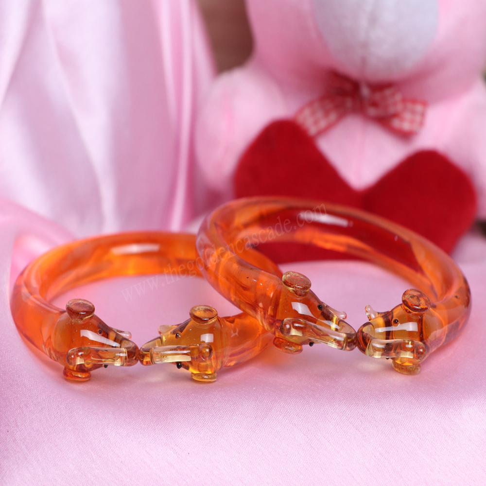 Fancy Haldi Color Elephant Design Glass Kada Glossy Finished Bangles for Women & Girls