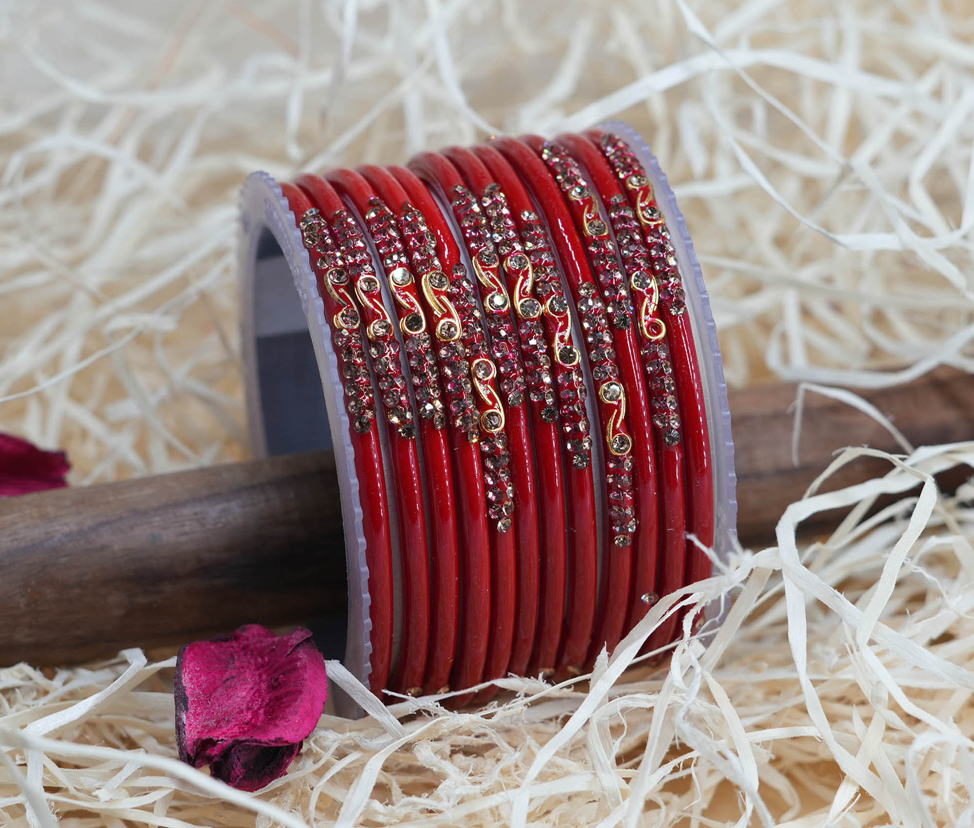 Fancy Shining Tamatri Color Glass Bangles with Stone Studded Design for Women & Girls