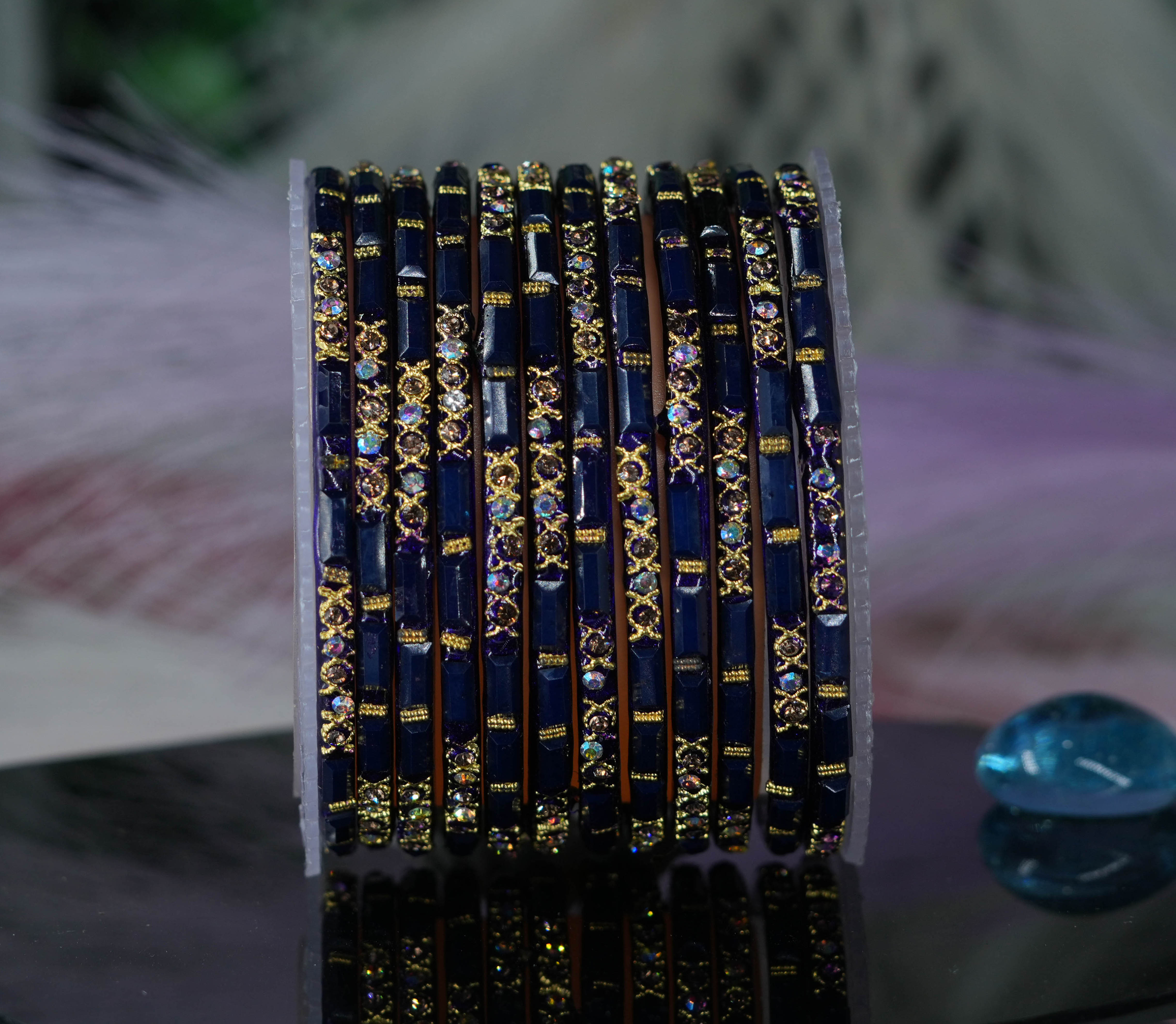 Fancy Montana Color Glass Bangles with Zircon Studded Stone Design for Women & Girls