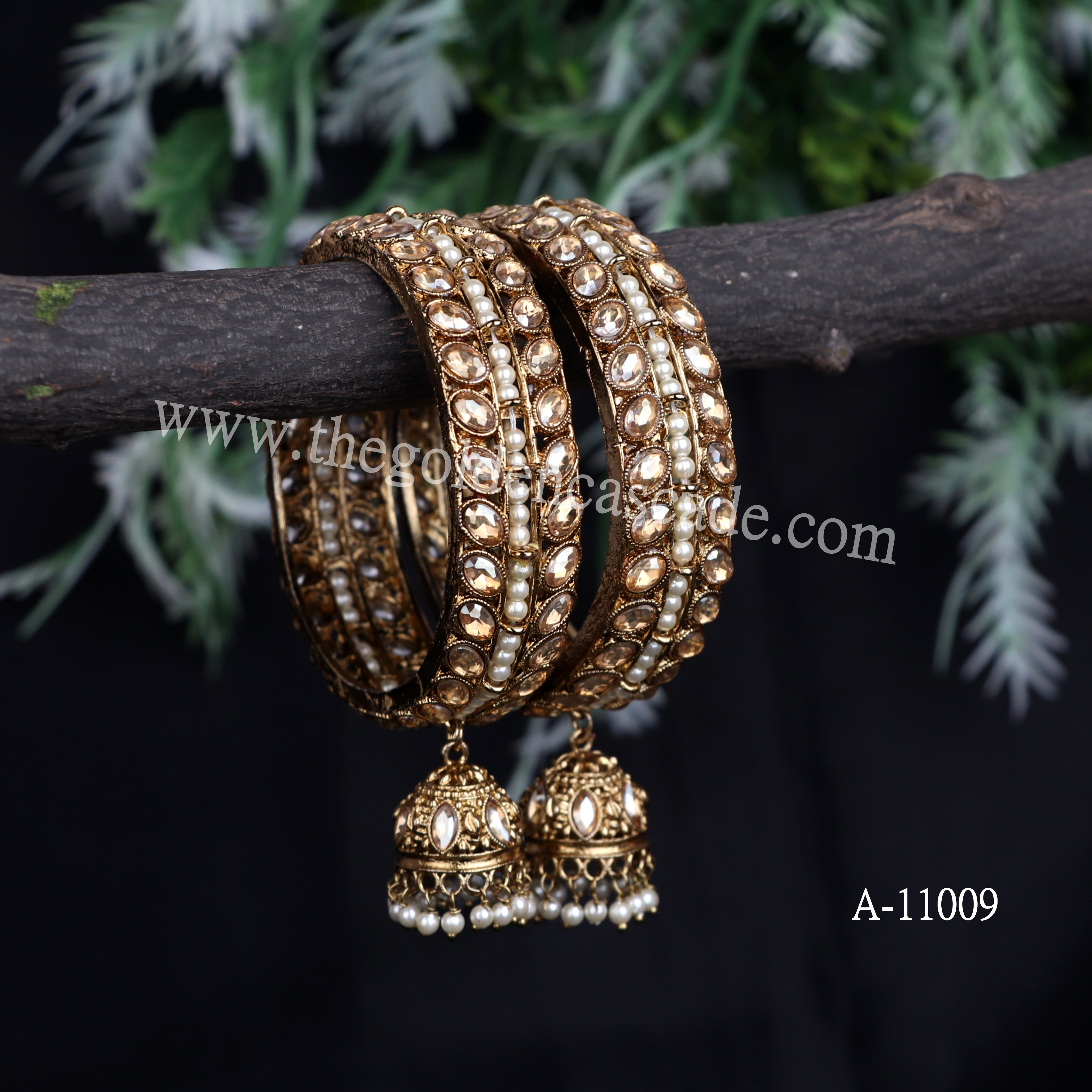 Gold Plated AD Latkan Design wtih Pearl Stone Studded Jewelry Metal Kada / Bangles for Women & Girls / (A-11009)