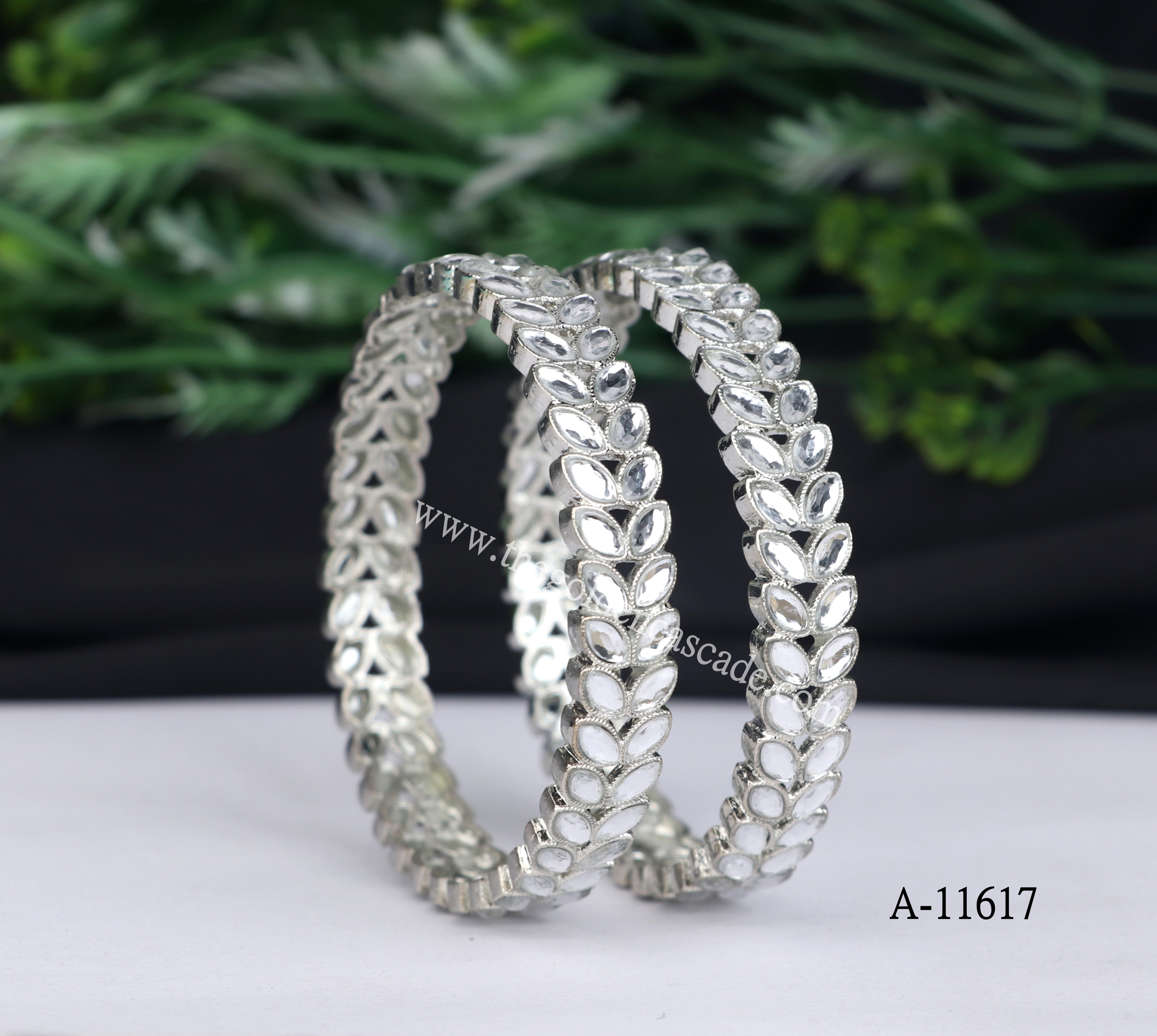 Fancy Silver Plated wtih AD Stone Studded Design Jewelry Metal Kada / Bangles for Women & Girls / (A-11617)