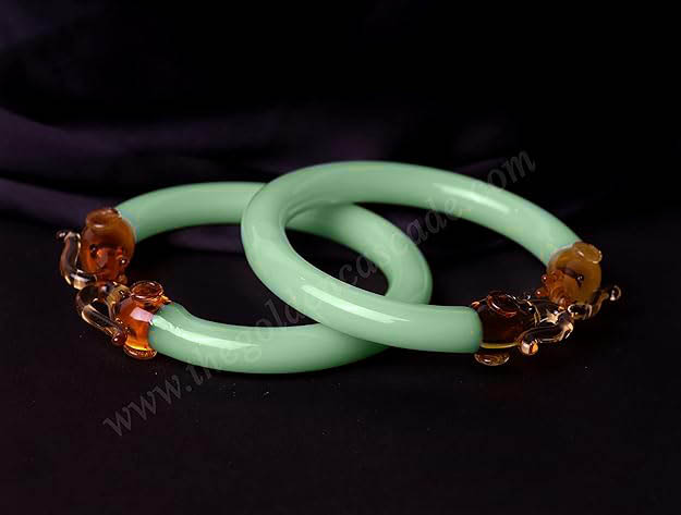 Fancy Pista Color Elephant Design Glass Kada Glossy Finished Bangles for Women & Girls