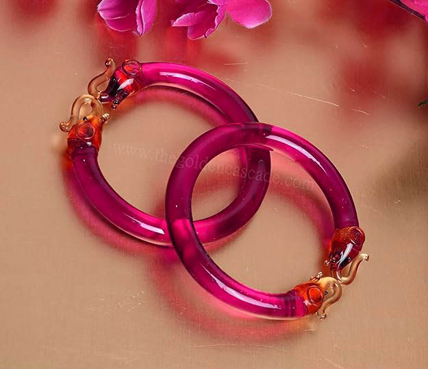 Fancy Rani Color Elephant Design Glass Kada Glossy Finished Bangles for Women & Girls