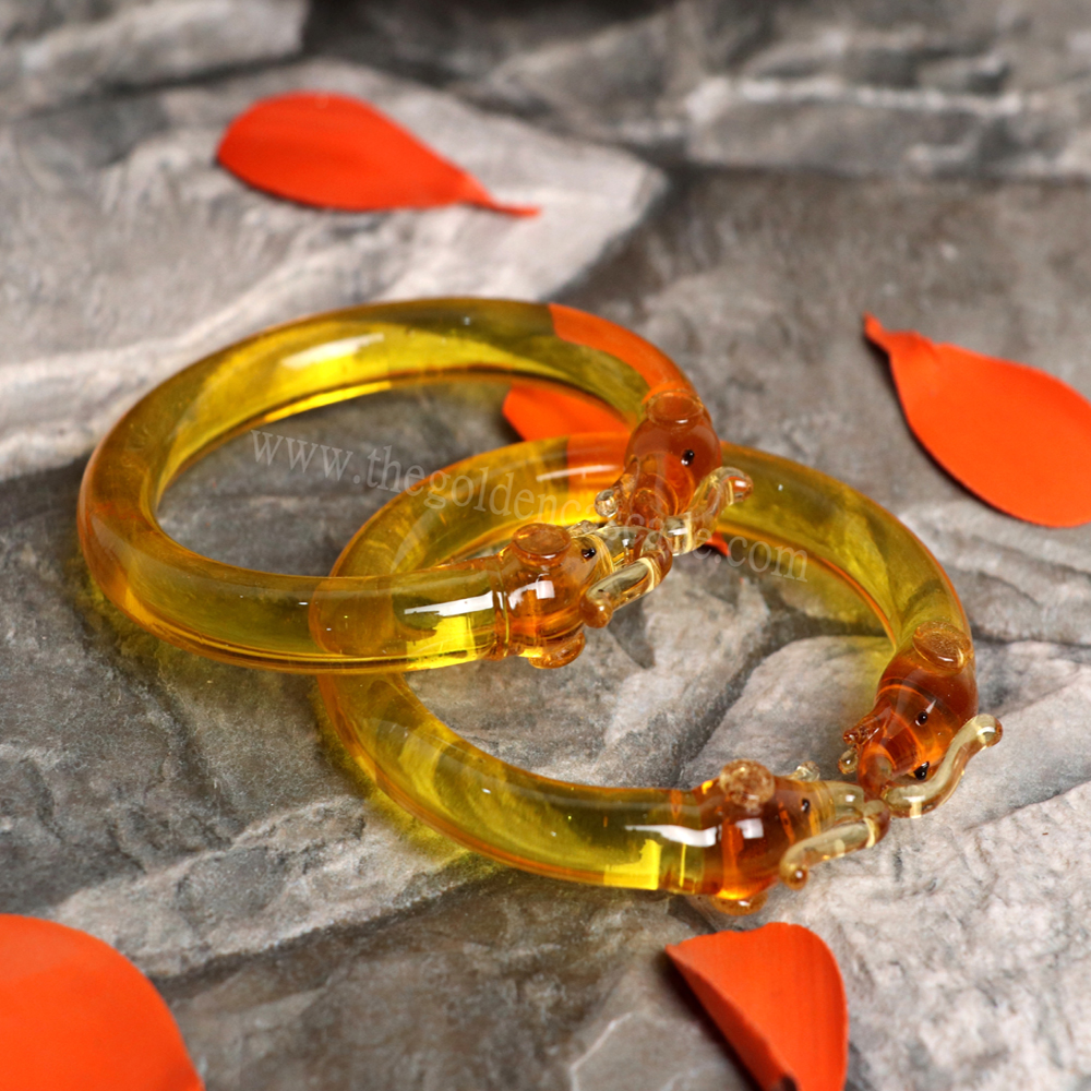 Fancy Yellow Color Elephant Design Glass Kada Glossy Finished Bangles for Women & Girls