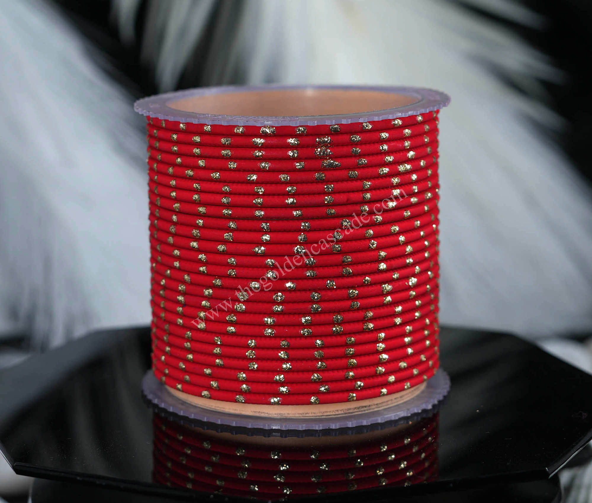 Fancy Red Color Dot Design Metal Bangles Set for Women & Girls