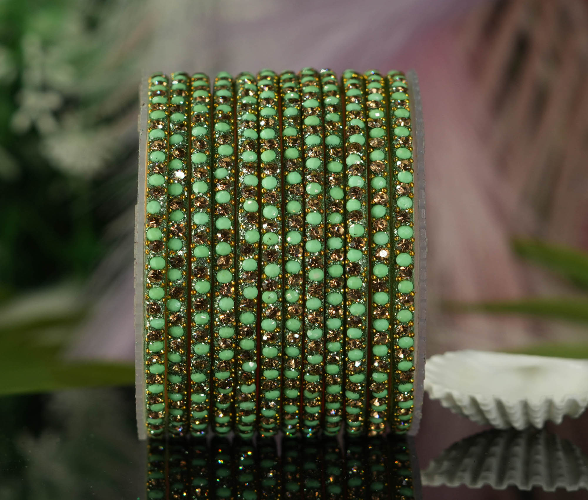 Fancy Sentro Colour Glass Bangles with Pearl Stone Studded Design for Women & Girls