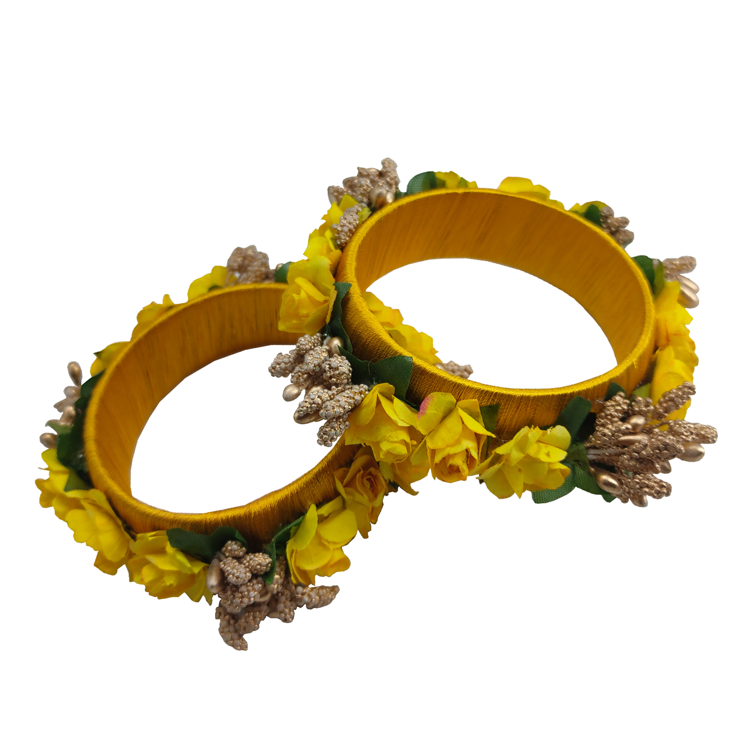 Fancy Haldi Color Silk Thread Flower Design Kada for Women & Girls