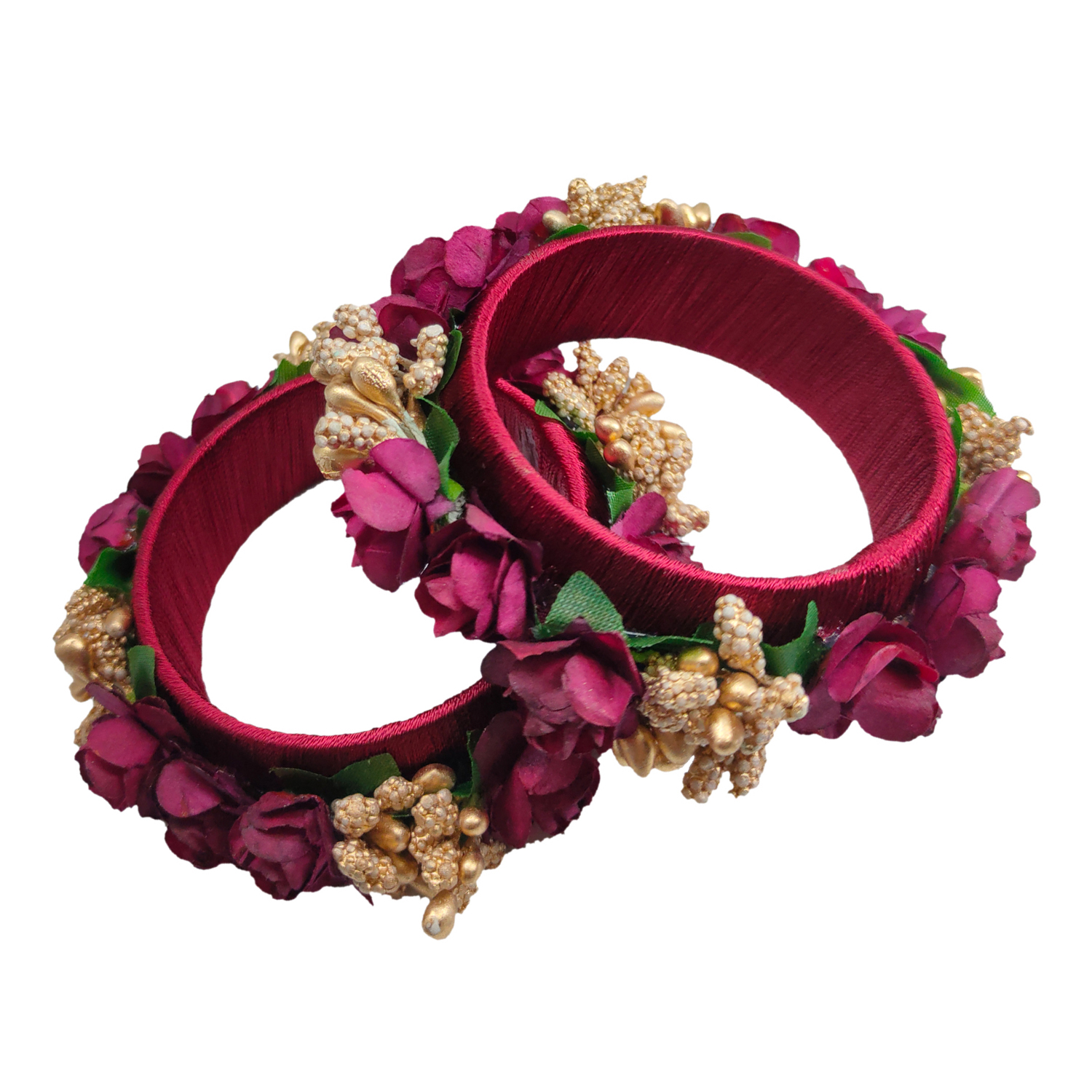 Fancy Maroon Color Silk Thread Flower Design Kada for Women & Girls