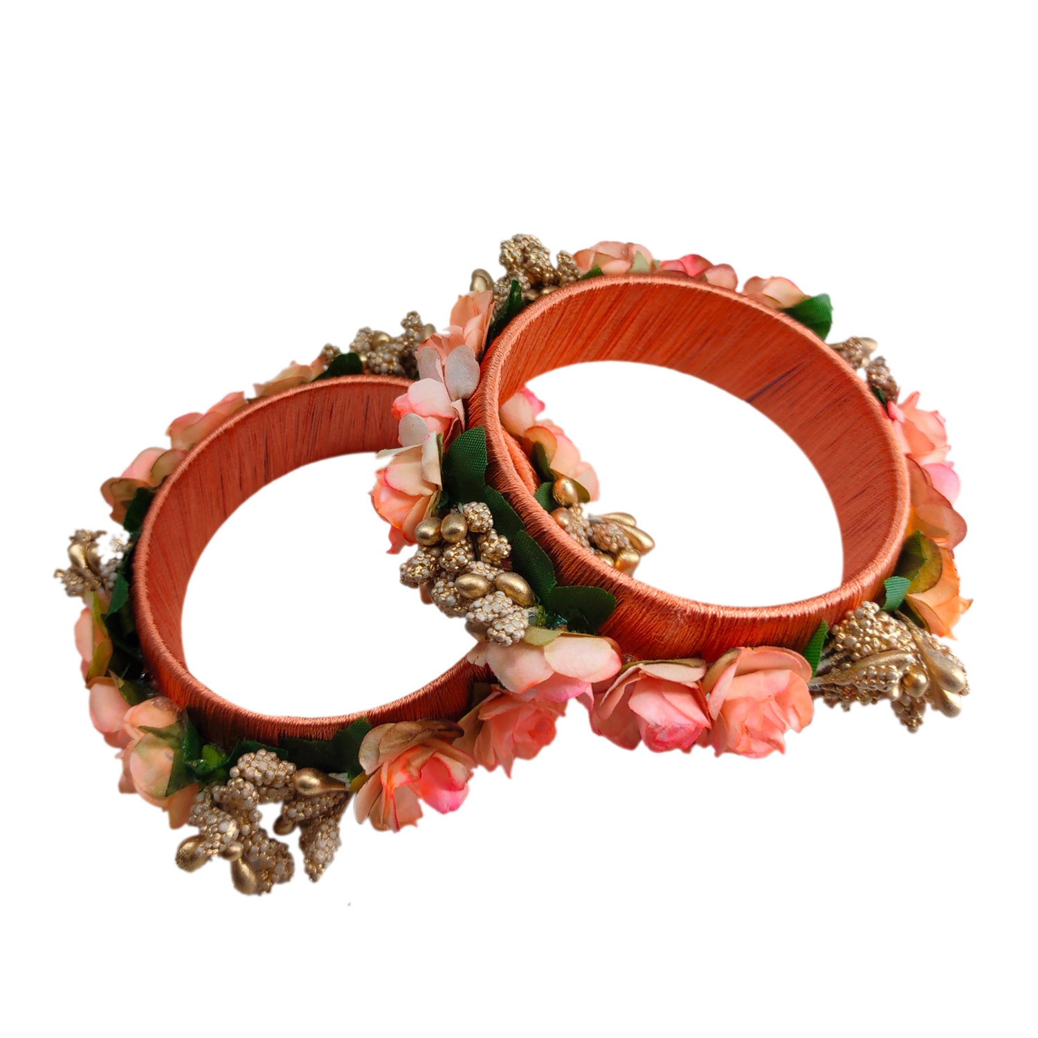 Fancy Peach Color Silk Thread Flower Design Kada for Women & Girls