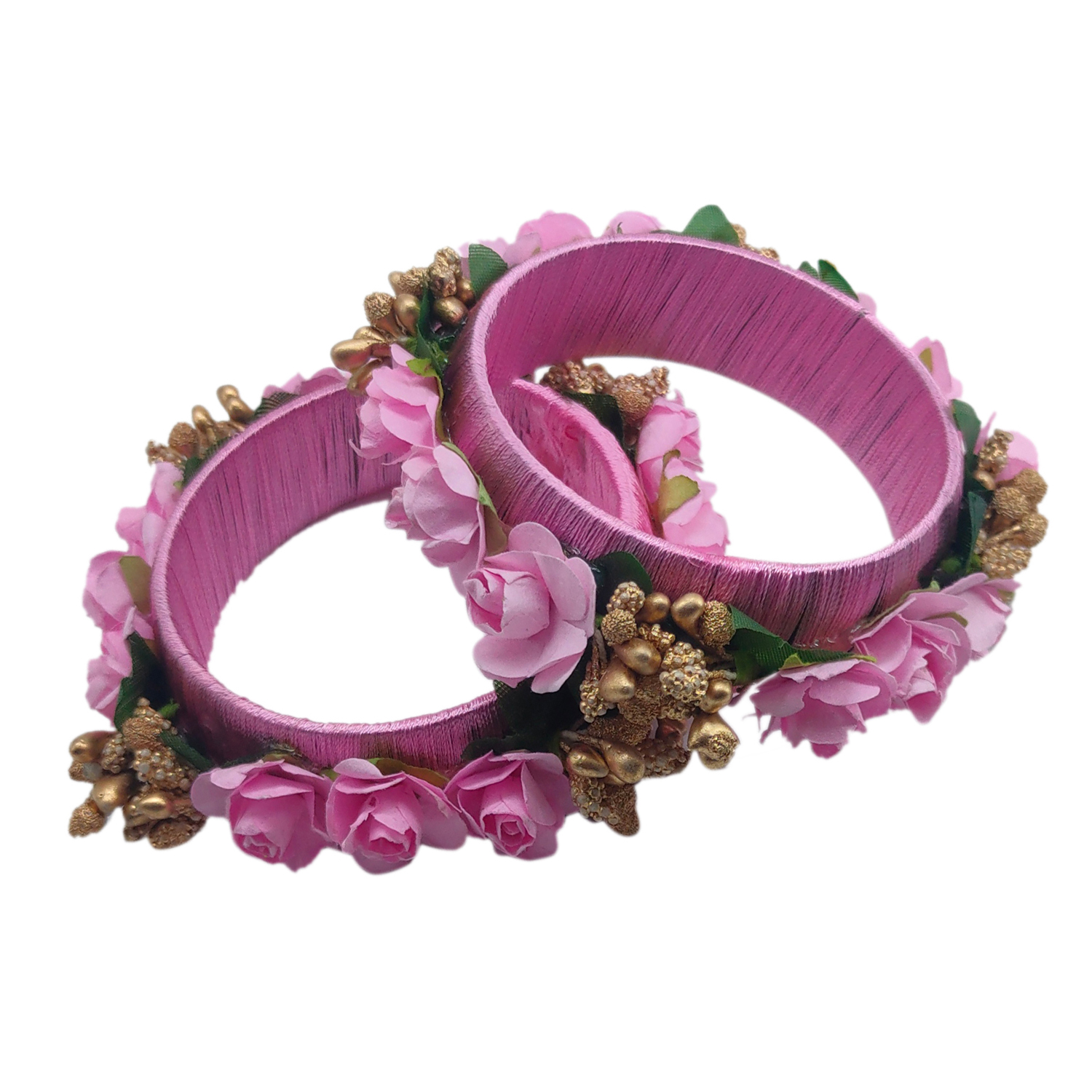 Fancy Pink Color Silk Thread Flower Design Kada for Women & Girls