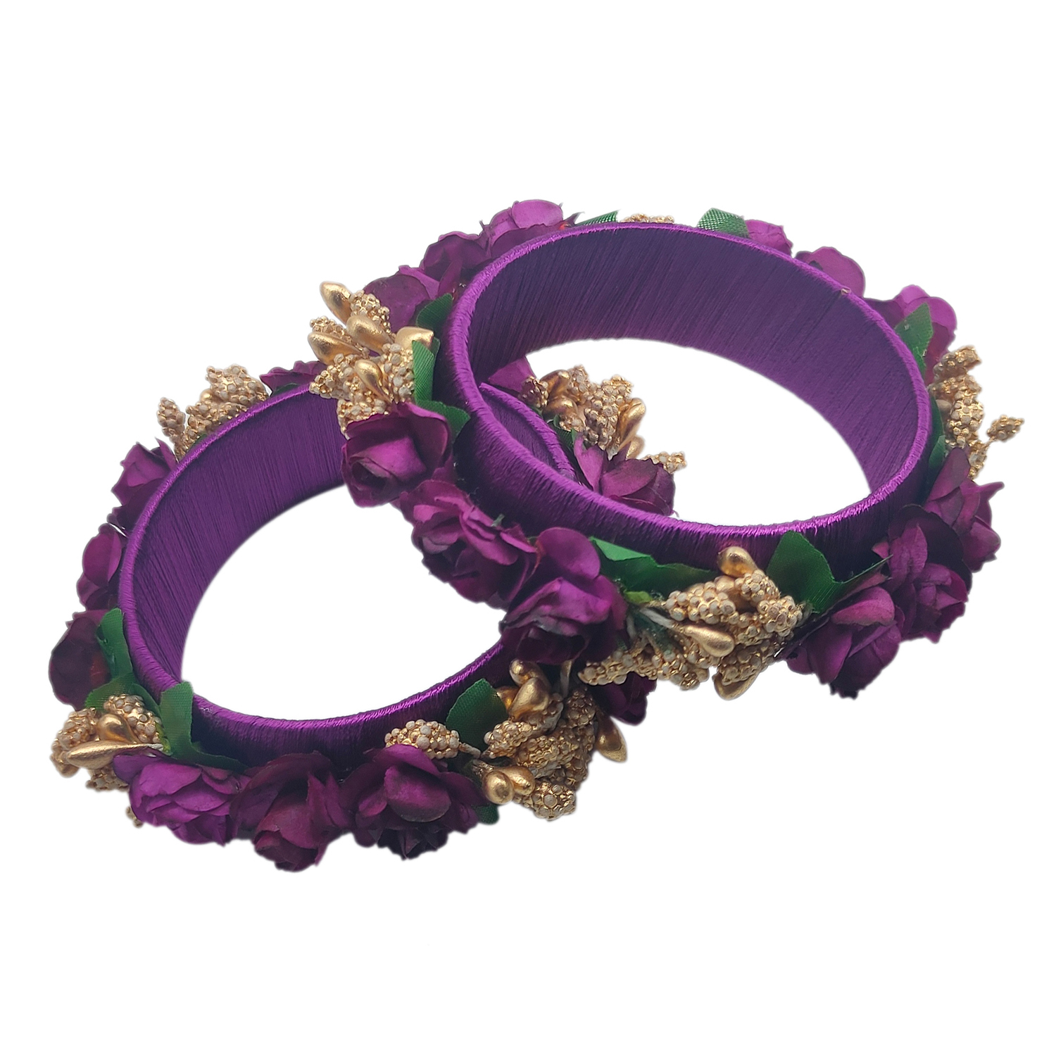 Fancy Wine Color Silk Thread Flower Design Kada for Women & Girls