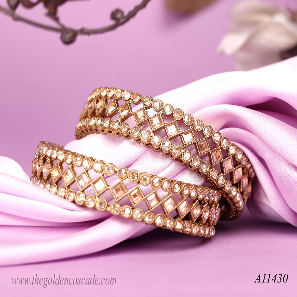 Fancy Gold Plated AD Stone Studded Metal Kada / Bracelet Jewelry for Women & Girls / (AD-11430)