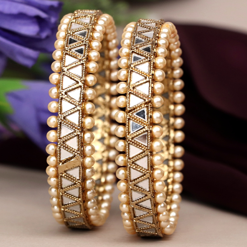 Fancy Gold Plated wtih Mirror Pearl Studded Design Jewelry Metal Kada / Bangles for Women & Girls / (A-11292)