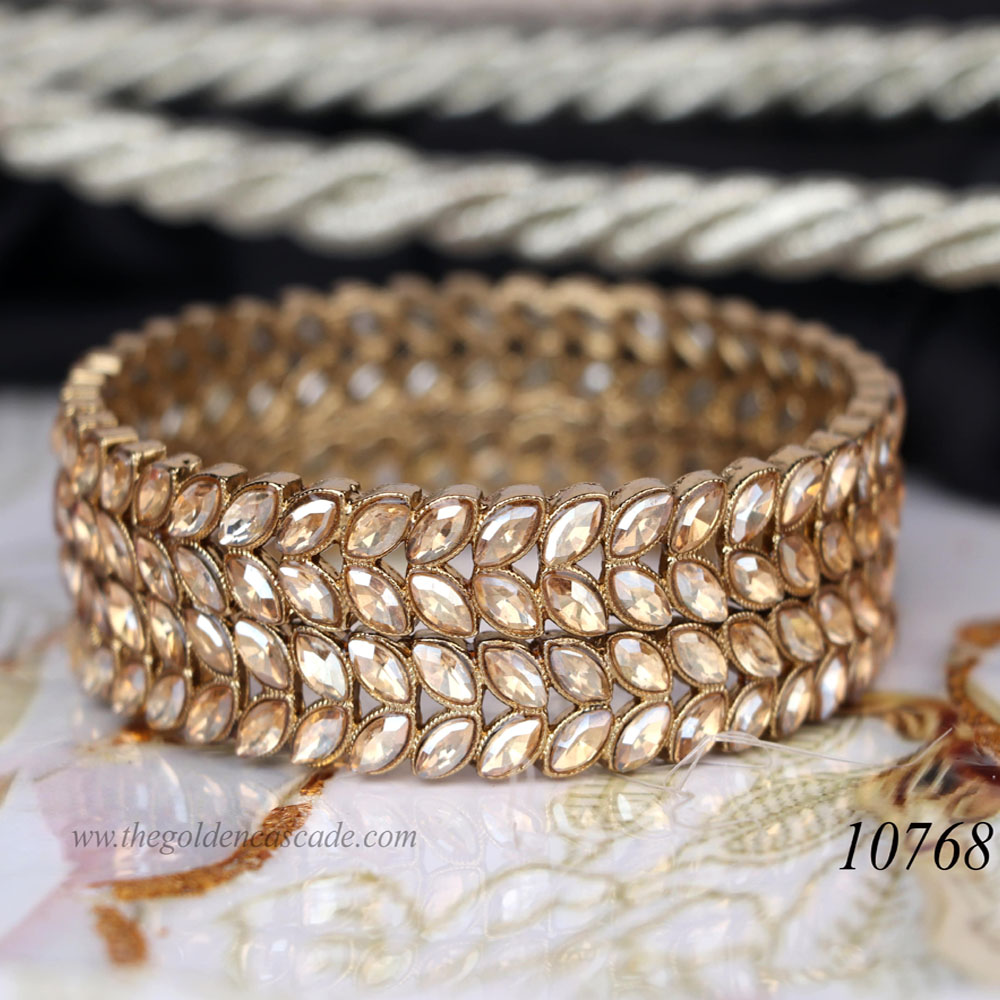 Fancy Gold Plated wtih AD Stone Studded Design Jewelry Metal Kada / Bangles for Women & Girls / (10768)