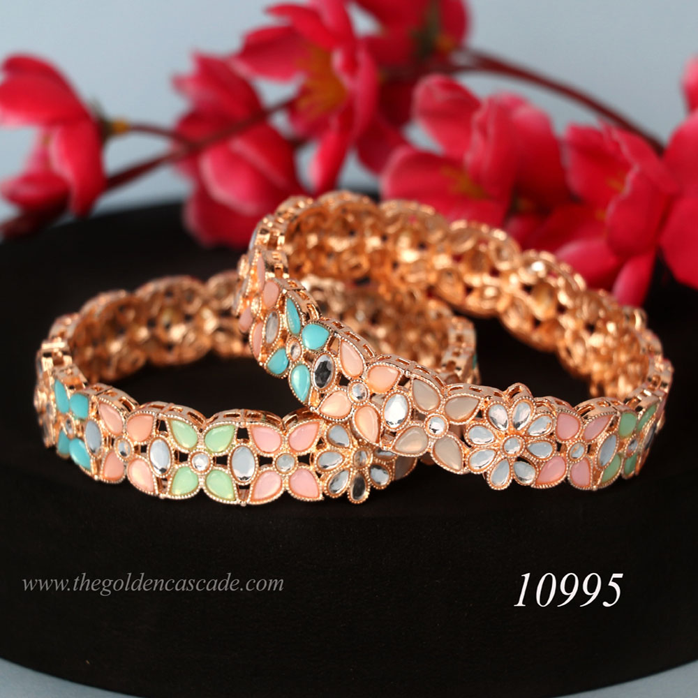 Fancy Gold Plated wtih Multi Color AD Stone Studded Design Jewelry Metal Kada / Bangles for Women & Girls / (10995)