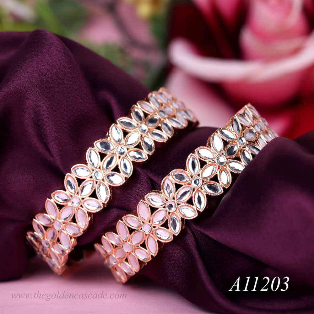 Fancy Gold Plated wtih AD Stone Studded Design Jewelry Metal Kada / Bangles for Women & Girls / (AD-11203)