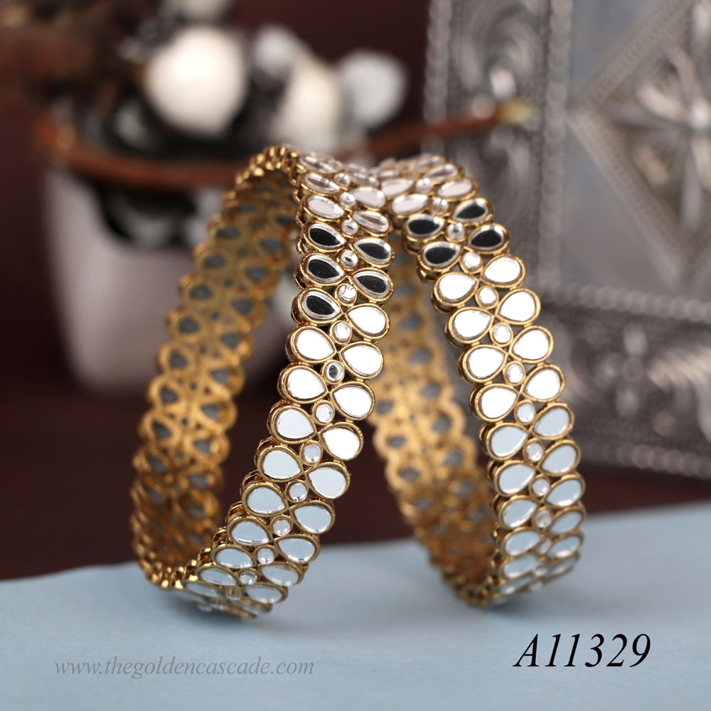 Fancy Gold Plated wtih Mirror Studded Design Jewelry Metal Kada / Bangles for Women & Girls / (AD-11329)