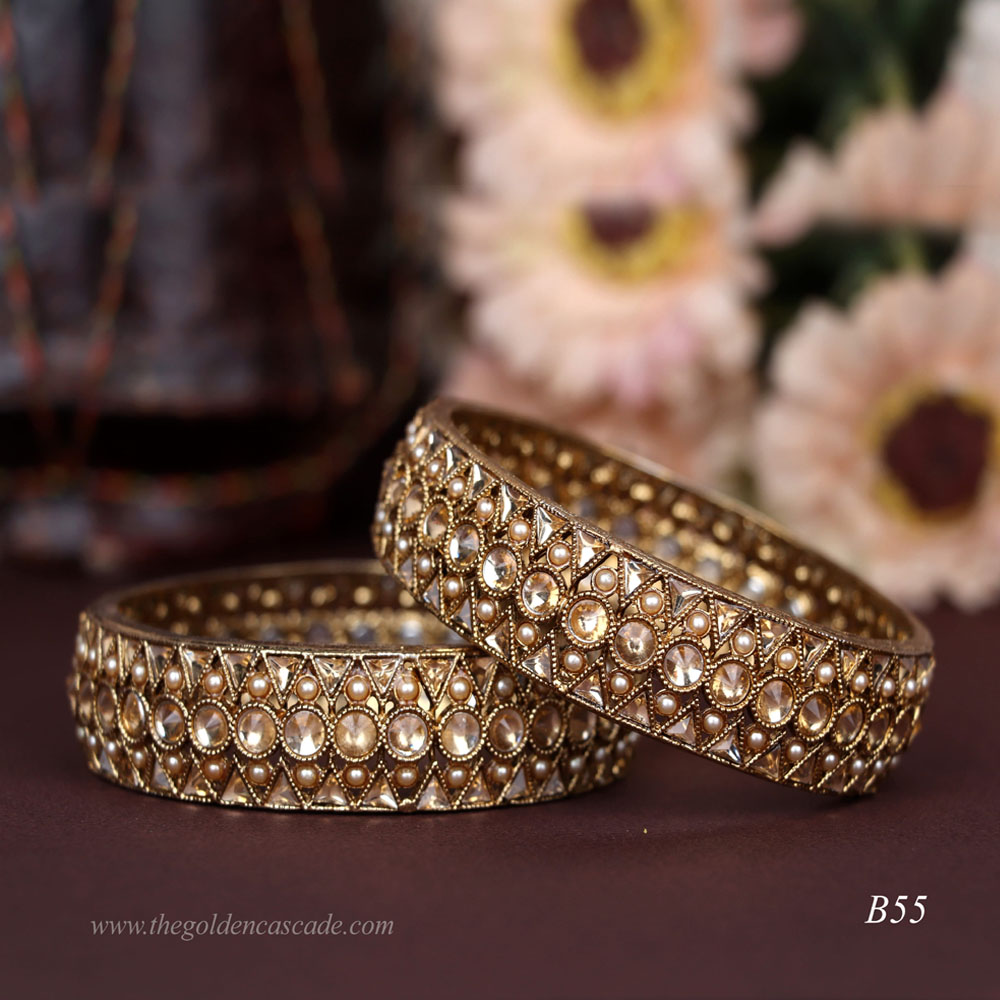 Fancy Gold Plated wtih Pearl Stone Studded Design Jewelry Metal Kada / Bangles for Women & Girls / (B-55)