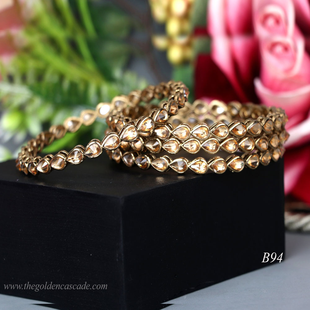 Fancy Gold Plated wtih AD Stone Studded Design Jewelry Metal Kada / Bangles for Women & Girls / (B-94)