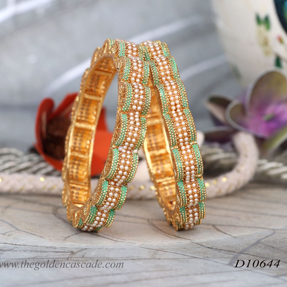 Fancy Gold Plated wtih Pearl Studded Design Jewelry Metal Kada / Bangles for Women & Girls / (D-10644)