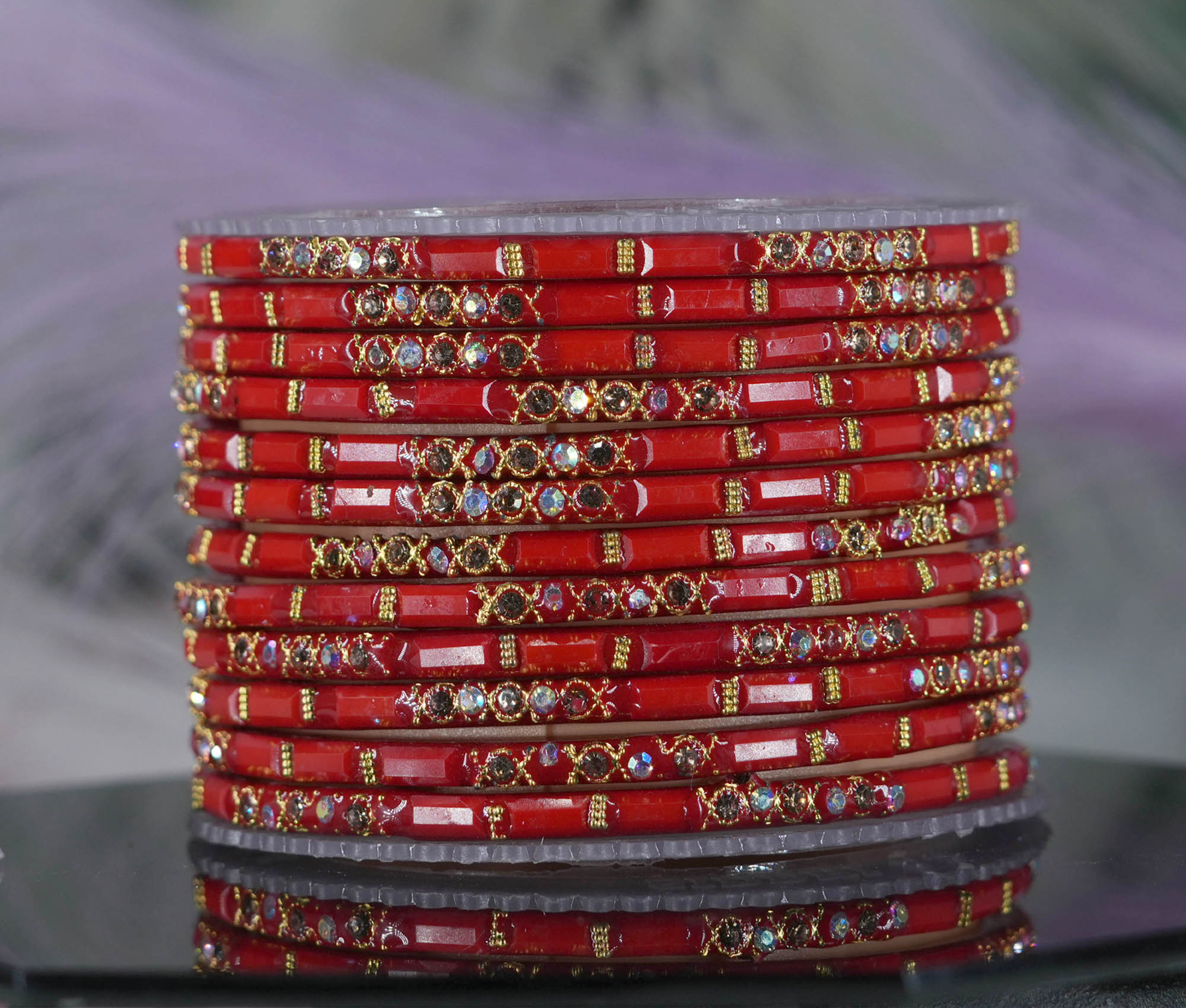 Fancy Tamatri Color Glass Bangles with Zircon Studded Stone Design for Women & Girls