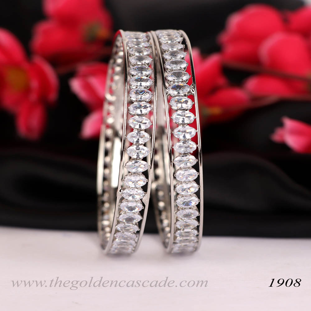 Fancy Silver Plated wtih AD Stone Studded Design Jewelry Metal Kada / Bangles for Women & Girls / (AD-1908)