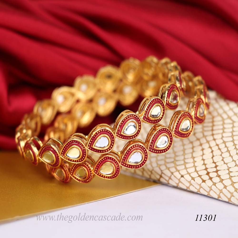 Fancy Gold Plated AD Stone Studded Design Metal Kada / Bracelet Jewelry for Women & Girls / (AD-11301)