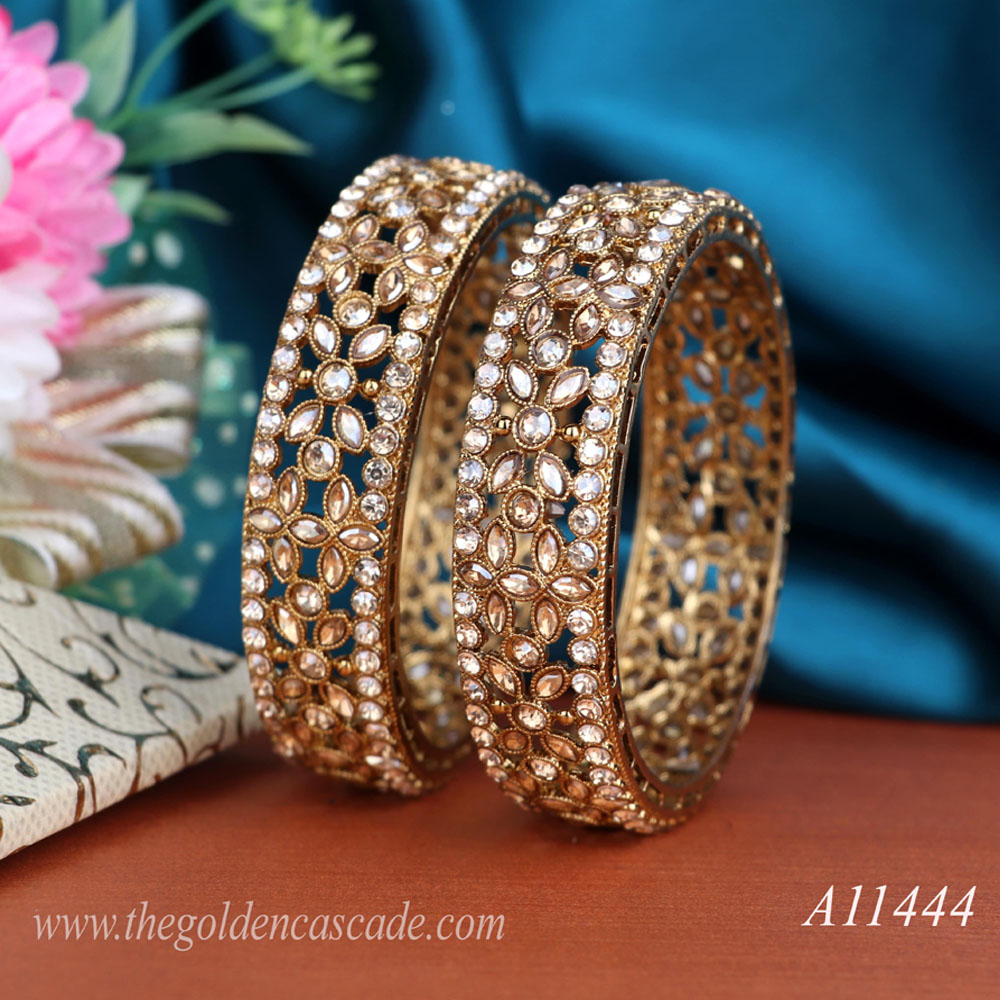 Fancy Gold Plated AD Stone Studded Design Metal Kada / Bracelet Jewelry for Women & Girls / (AD-11444)