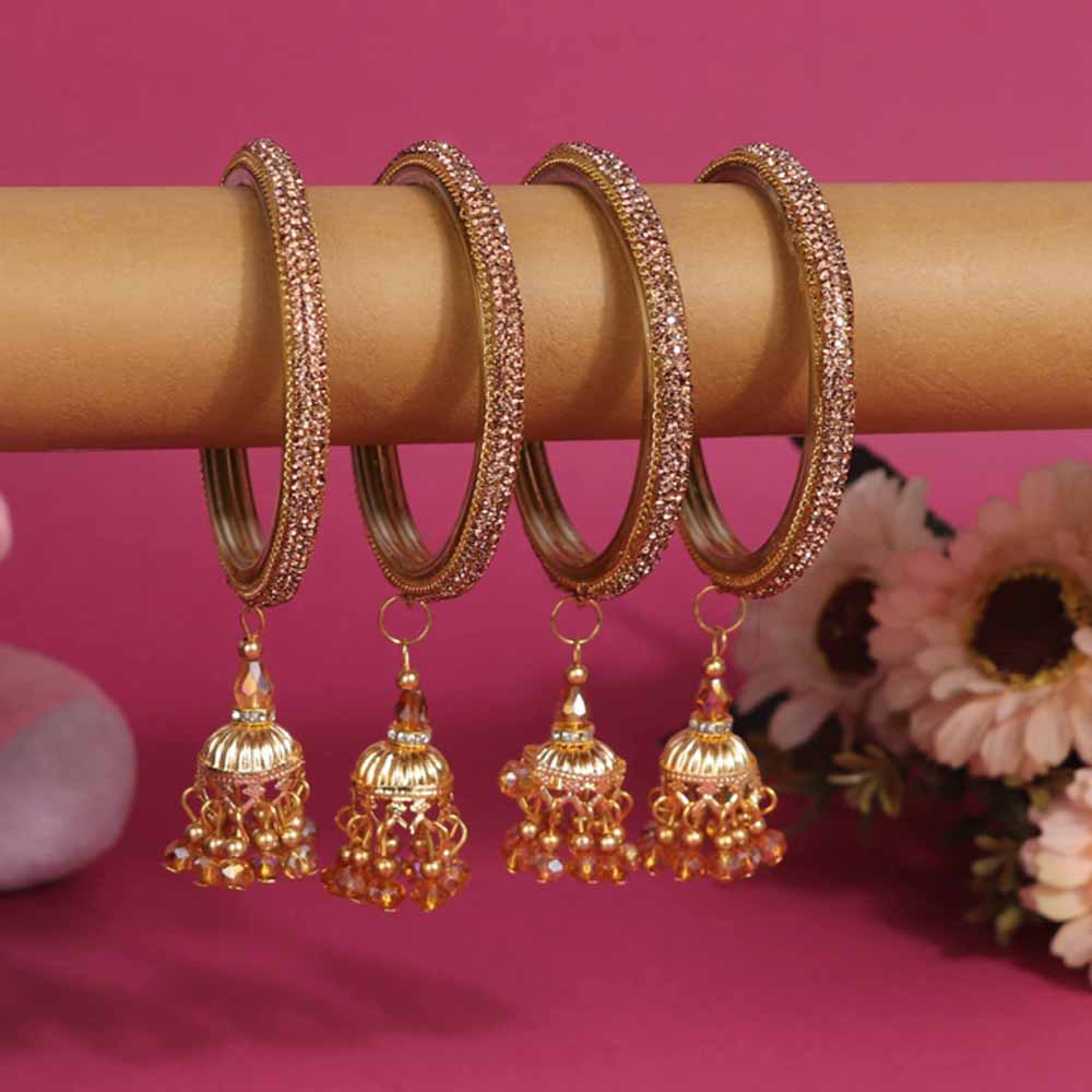 Fancy Golden Color Latkan Design with Pearl Studded Glass Kada Bangles Jewelry for Women & Girls / (DB-380)