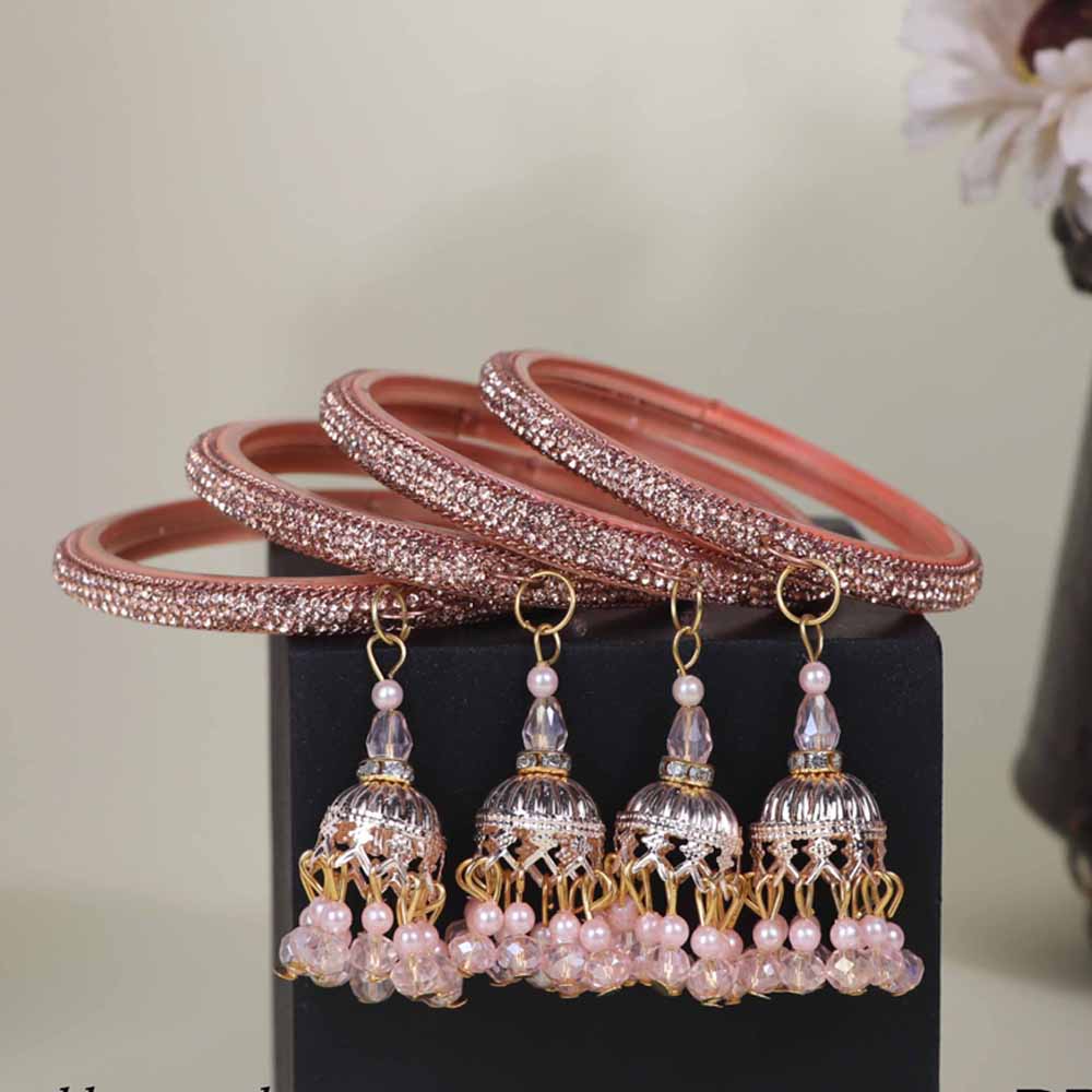 Fancy Rose Gold Color Latkan Design with Pearl Studded Glass Kada Bangles Jewelry for Women & Girls / (DB-380)