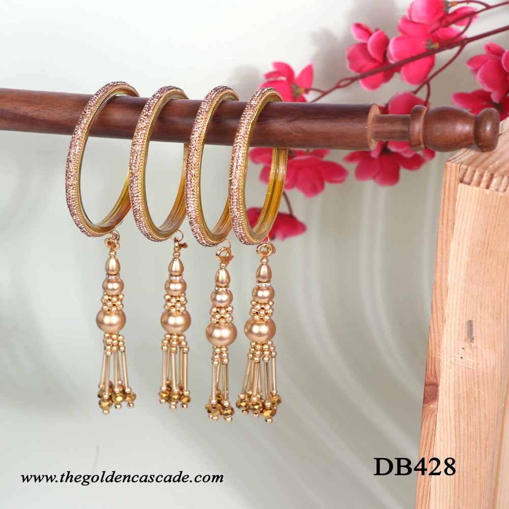 Fancy Golden Color Latkan Design Glass Kada Bangles Jewelry for Women & Girls / (DB-428)