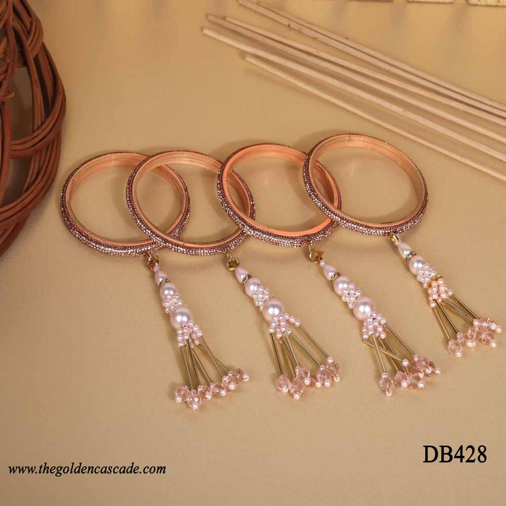 Fancy Rose Gold Color Latkan Design Glass Kada Bangles Jewelry for Women & Girls / (DB-428)