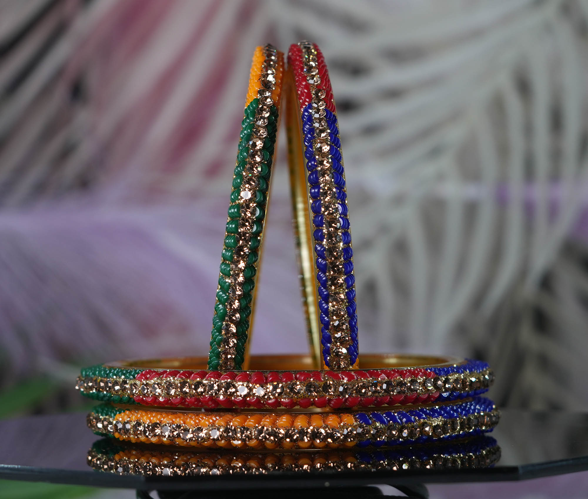 Fancy Multi Color Cutting Design Glass Kada Bangles for Women & Girls