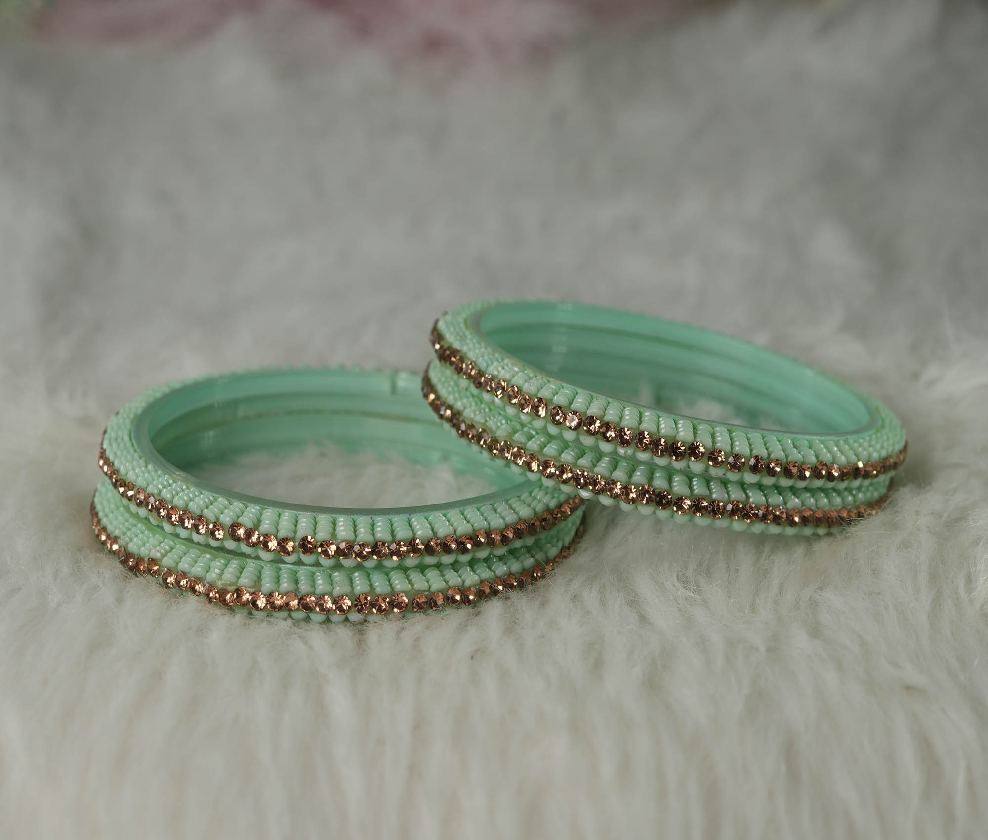 Fancy Pista Color Cutting Design Glass Kada Bangles for Women & Girls