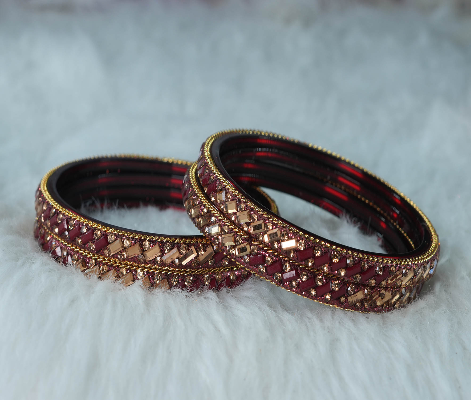 Fancy Design Maroon Color Zircon Stone Studded Glass Kada Bangles for Women & Girls