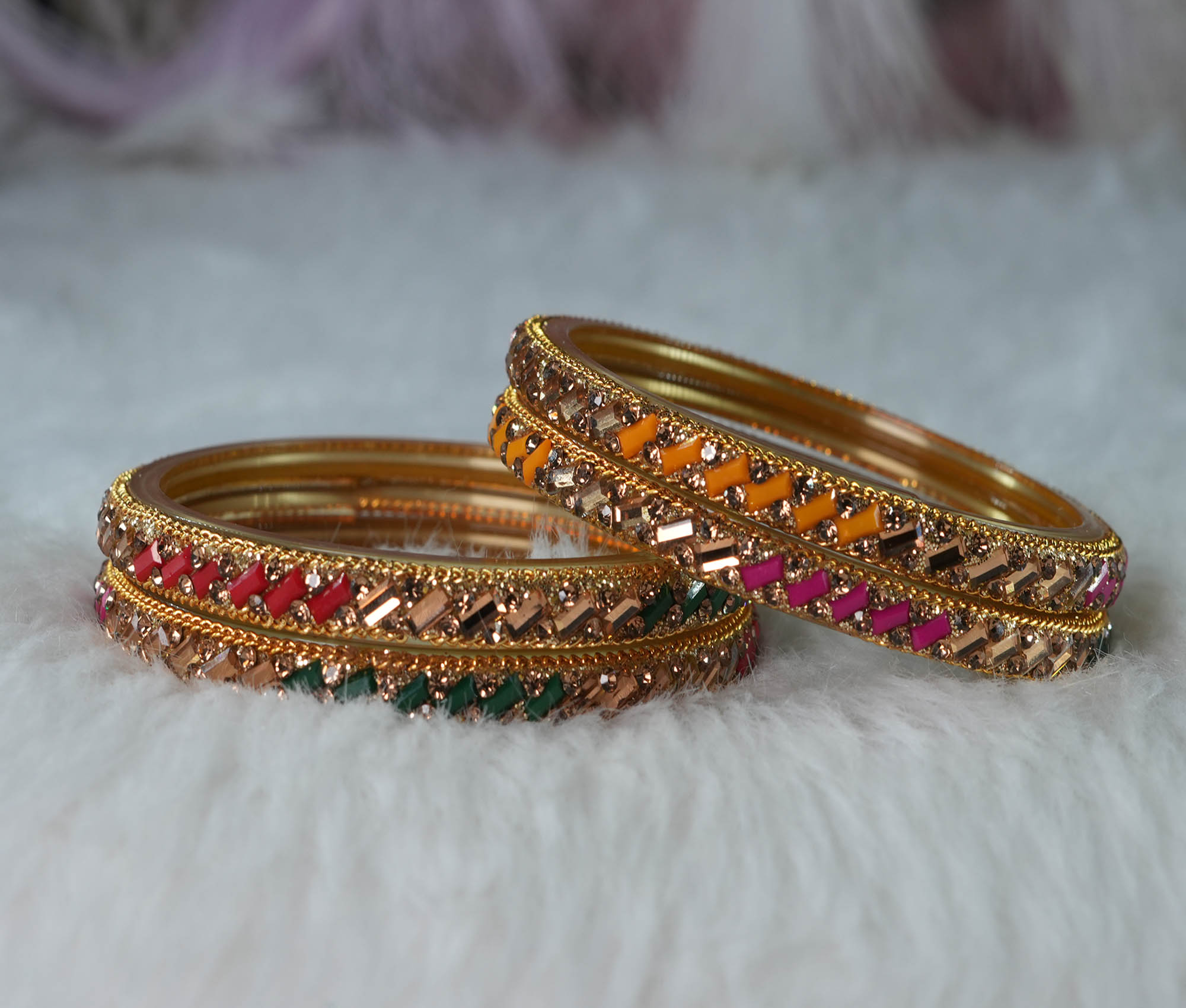 Fancy Design Multi Color Zircon Stone Studded Glass Kada Bangles for Women & Girls